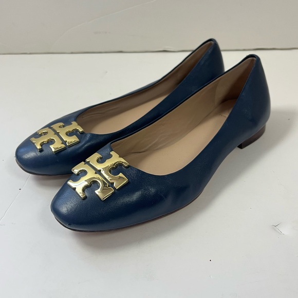 Tory Burch Shoes - Tory Burch Blue navy leather ballet Flats with Gold logo size 5M